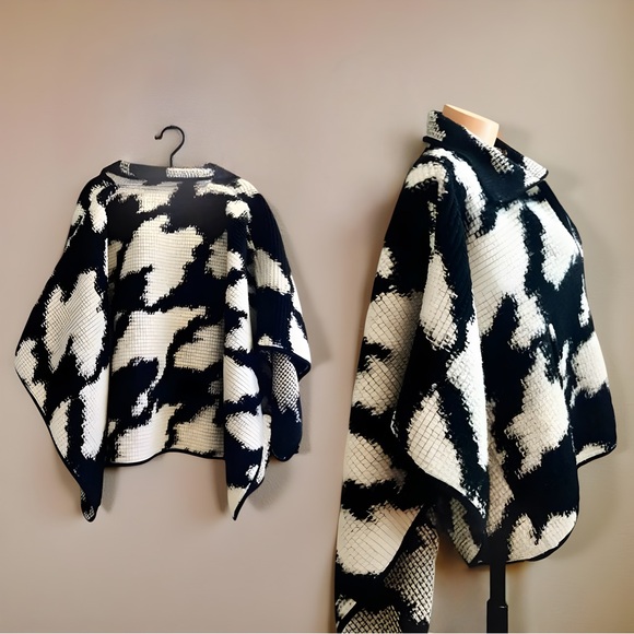 Women’s French Connection Wool Black White Cape Jacket Sweater - Picture 7 of 14
